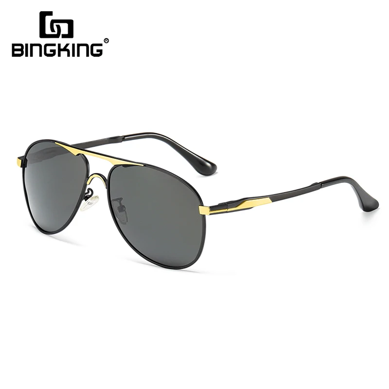 

BINGKING Aviation Metal Frame High Quality Oversize Spring Leg Alloy Men Sunglasses Polarized Brand Design Sunglasses Driving