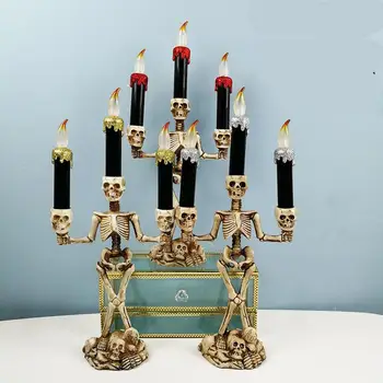 

Retro Halloween Skeleton Ghost Flameless Electric Candles Light Decorative Prop Party Home Decoration Halloween Candle Holders