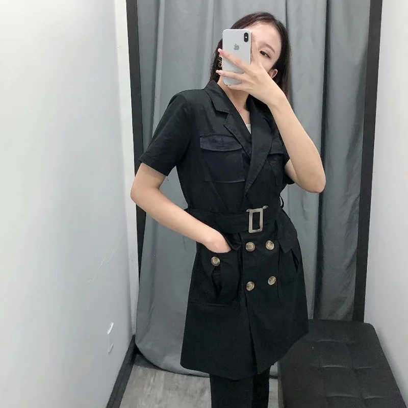 Heydress длинные блейзеры с коротким рукавом винтажные двубортные женские свободные Клубные пиджаки с поясом повседневные офисные карманы Верхняя одежда