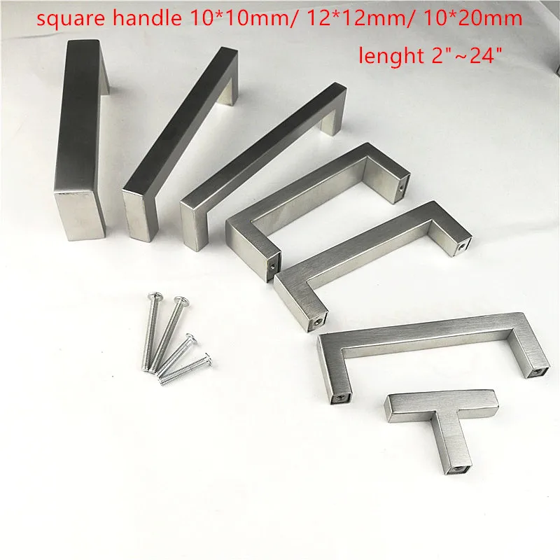 Square handle 10*10 12*12 10*20mm Stainless Steel Brushed Kitchen Door Cabinet Handle Pull Knob 2"~24'' free shipping |