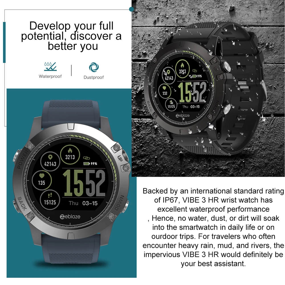 Zeblaze VIBE 3 HR спортивные Bluetooth смарт часы монитор сердечного ритма шагомер Smartwatch цифровые наручные часы для мужчин для IOS Android