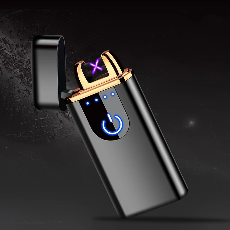 USB Электронная зажигалка с отпечатком пальца светодиодный дисплей двойная дуга