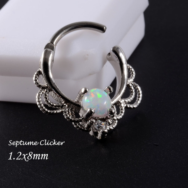 Surgical Steel Opal Stone Nose Stud Septum Clicker Rings Lip Ear Tragus Cartilage Helix Lobe Earrings Piercing Body Jewelry