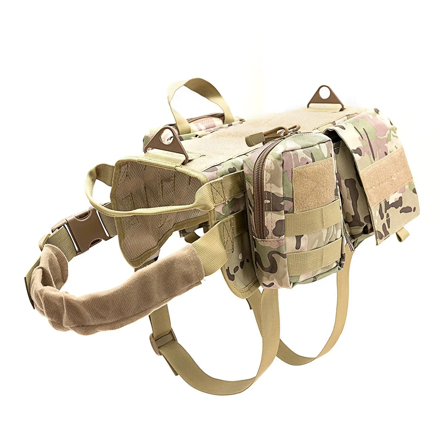 

HANWILD Upgraded Hunting K9 Dog Training MOLLE Vest Harness Service Dog Vest With Pulling Handle Pet Vests With 3 Bags 4 Sizes