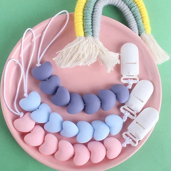 

1Pc Newborn Baby Creative Love Silicone Beads Teether Pacifier Chain Anti-dropping Soother Chain For Toddler Kids