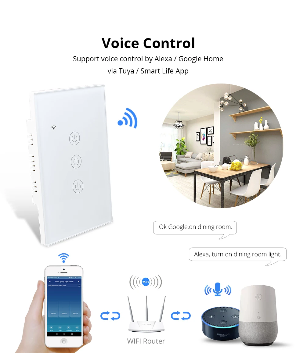Zemismart US Tuya WiFi Light Switch Neutral Optional Wire