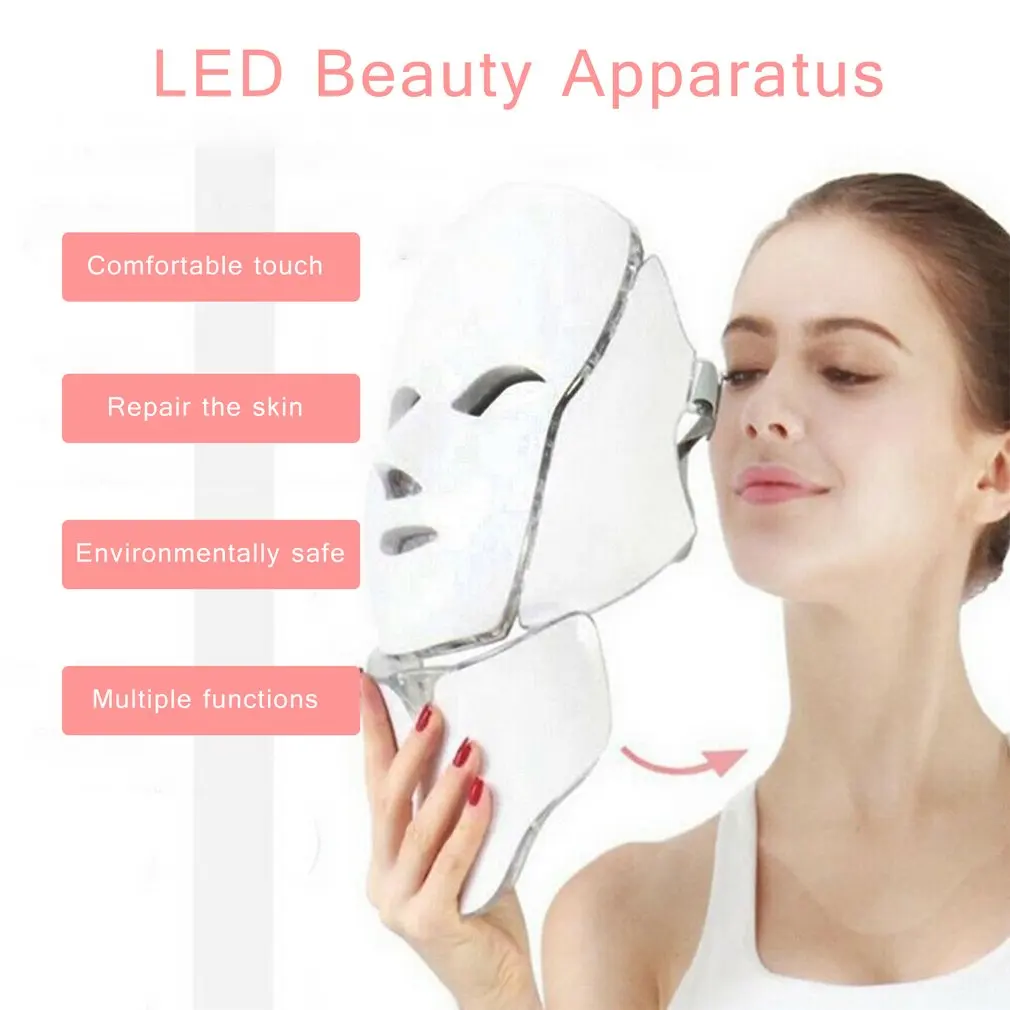 

7 Color LED Face Neck Mask Photon Skin Rejuvenation Therapy LED Facial Mask Infrared Light Whiten Repair Skin Acne Removal Mask