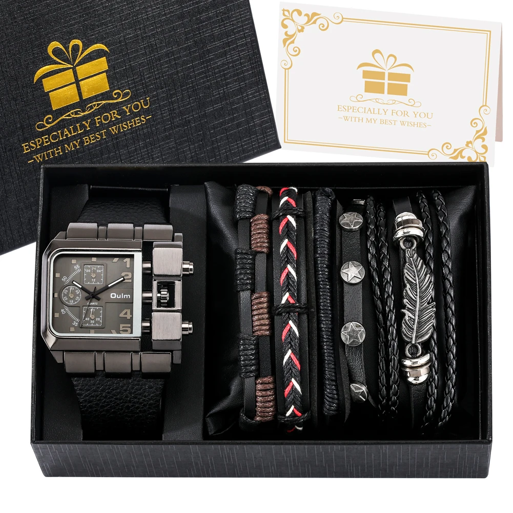 Men Quartz Wristwatches Waterproof Business Mens Watches Top Brand Luxury 6PCS Woven Leather Bracelets Gift Set for Men 6 Men Quartz Wristwatches Waterproof Business Mens Watches Top Brand Luxury 6PCS Woven Leather Bracelets Gift Set for Men 6