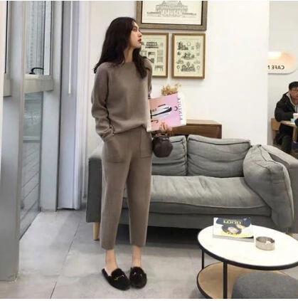 SMTHMA High Quality New Winter Women Cashmere Sweater Two Piece knitted Sets Tracksuit 2025 Fashion Sweatshirts Sporting Suit 3