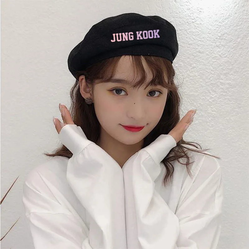 

Kpop Bangtan Boys Cotton Beret Hat JUNGKOOK JIMIN SUGA V Gradient Colors Printed Top Quality Beret Cap Women Girl Hat