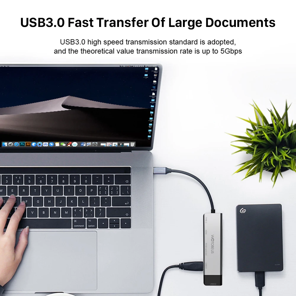 WOTOBE 6-in-1 USB Type C HUB Docking Station to HDMI Compatible USB 3.0 Type-C Adapter HUB For MacBook Samsung Huawei