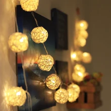 Светодиодный светильник-гирлянда с ротанговыми шариками, гирлянды для праздников, свадеб, вечеринок, светодиодный светильник-гирлянда, Рождественский Сказочный светильник для улицы, 1,2 м/2,5 м/3 м/5 м
