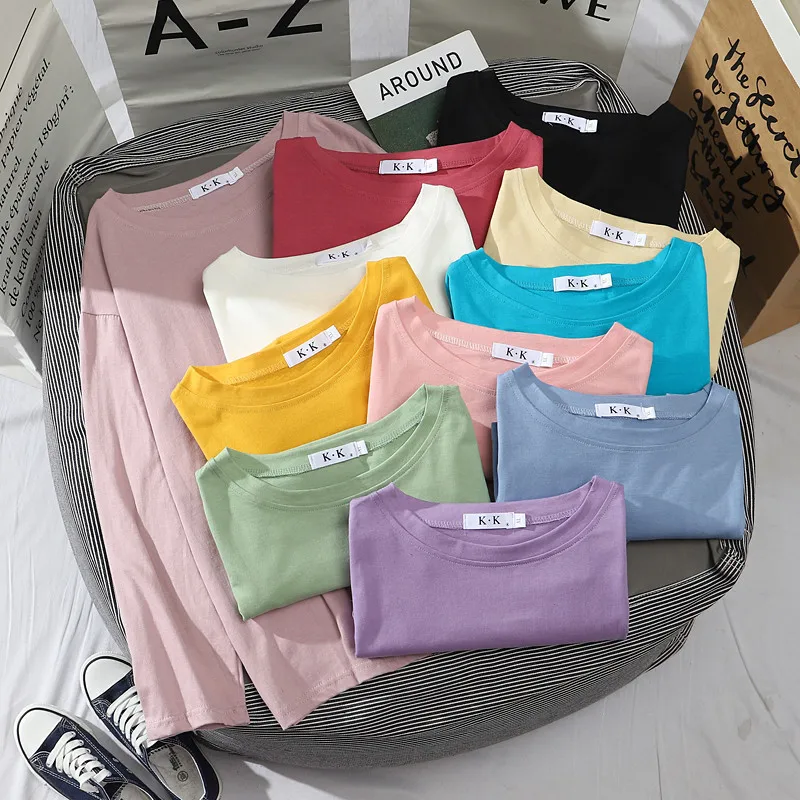 

Spring Autumn Women Candy Oversize T-Shirt Basic Tees Tops