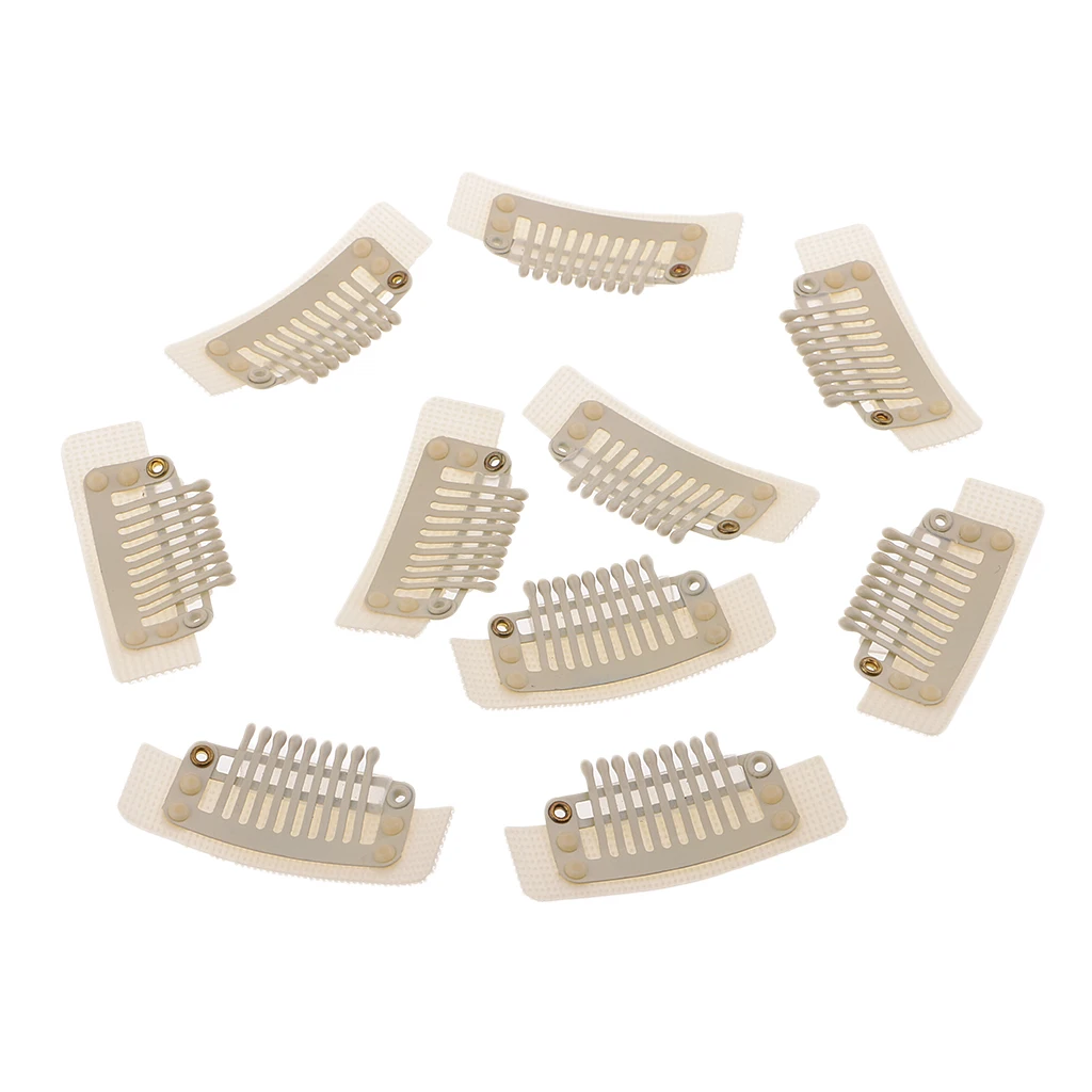 10pcs Large 9 Teeth Snap Clips For Feather Hair Extensions Wigs Weft- Black/White