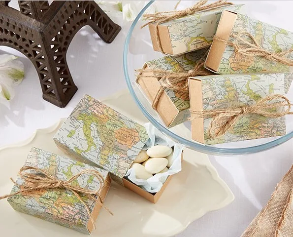 

wedding sweet favor box -- "Around the World" Map Favor Box for traveling theme party candy gift box 100pcs/lot