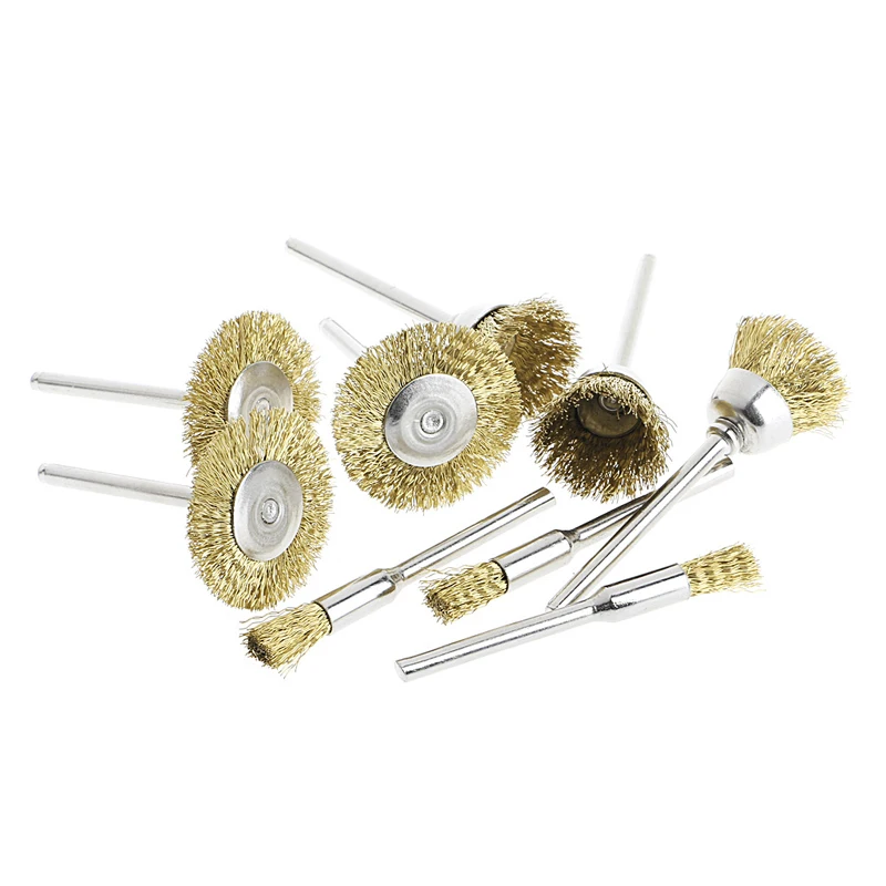 9PCS Brass clenaing Brush Wire Wheel Brushes Die Grinder Rotary Electric Engraving polishing tool set