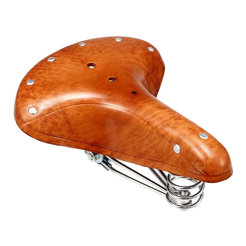 

Mountain Bike Saddle Retro Leather Cushion Soft and Comfortable Vintage Saddle Spring Cushion Bicycle Parts Replacement Brown Bi
