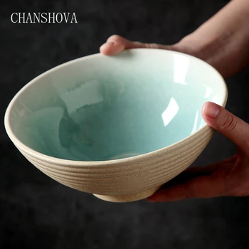 

CHANSHOVA 1000ml Chinese retro Solid color large Ceramic noodle bowl porcelain salad mixing soup bowl Kitchen utensils H305