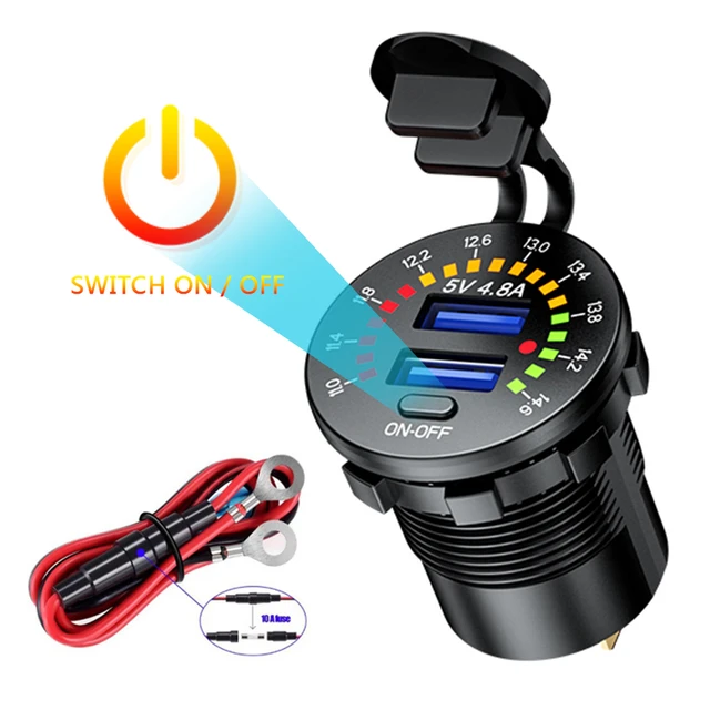 Wasserdicht Auto Motorrad Boot Dual USB Ladegerät 3,0 Schnelle Lade Adapter  Dual USB Steckdose mit LED Voltmeter Auf/off Schalter - AliExpress