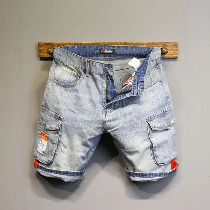 Men Denim Shorts Multi pocket Jeans 