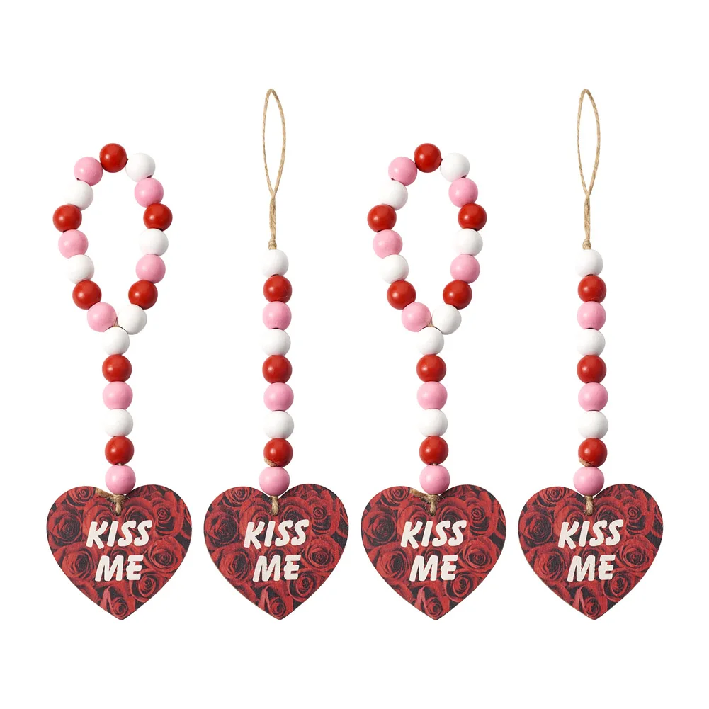 

Pandahall 4Pcs Valentine's Day Wood Beads Garland with Hemp Rope Pendants Home Decorations Wall Hanging DIY Wooden Crafts