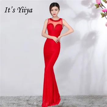 

Formal Dress It's Yiiya DX355 Illusion Crystal Lace Women Party Dress Mermaid Plus Size Sleeveless Special Occasion Dresses