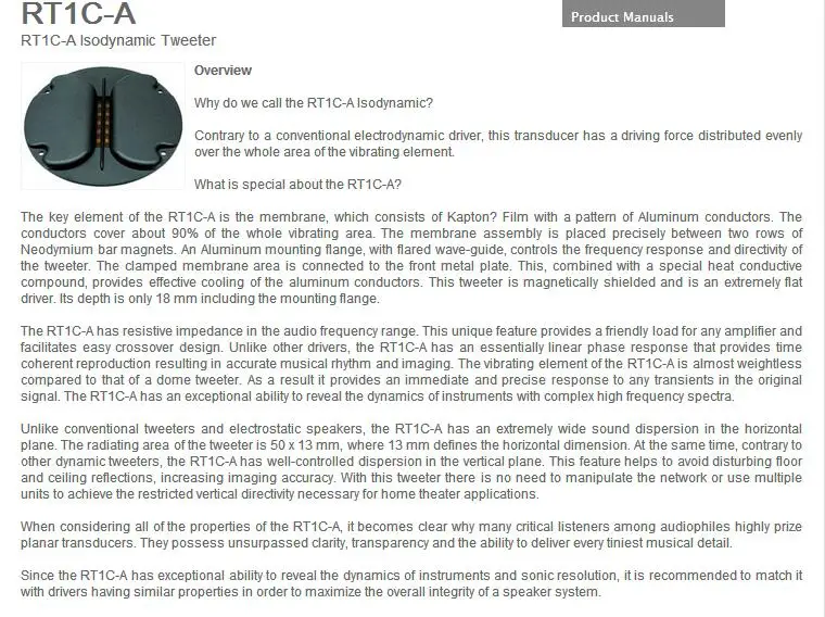 Original HiVi RT1C-A Neodymium Planar Isodynamic Ribbon Tweeter