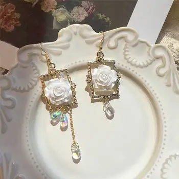 

Korean Square Rose Flower Tassel AB Drop Long Earrings For Women 2020 New Jewelry Elegant Vintage Earrings