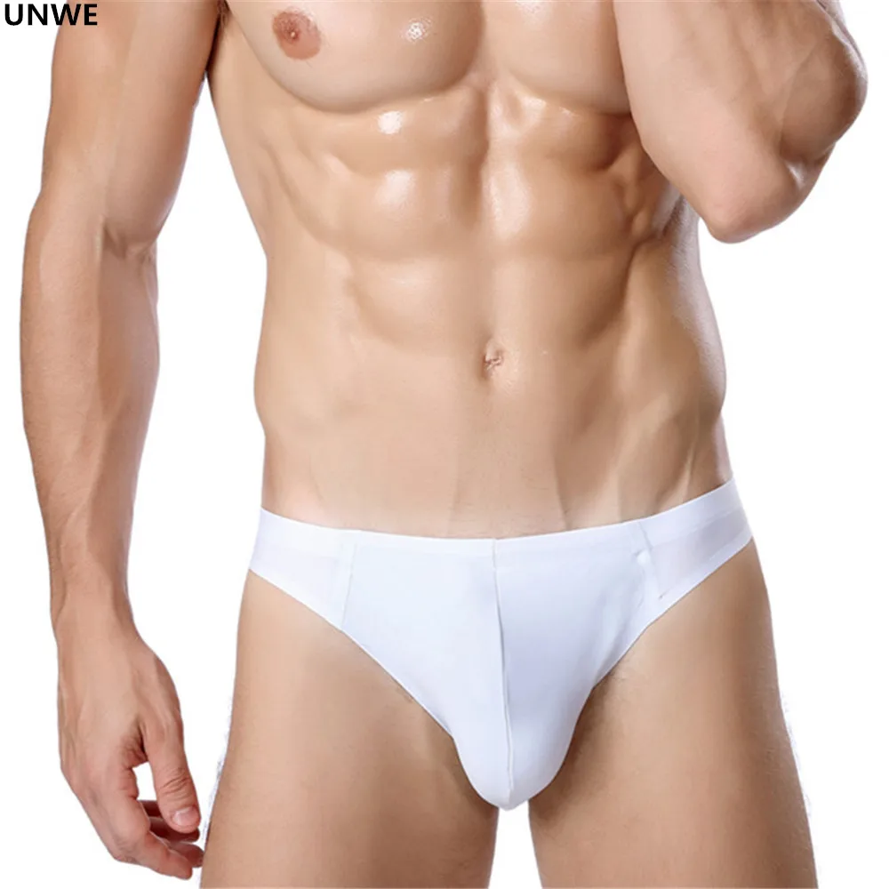 

UNWE Sexy Underwear Men Convex Breathable Ice Silk One-piece Mens Seamless Briefs Thin Tight-fitting Gay Man Underwear Plus Size
