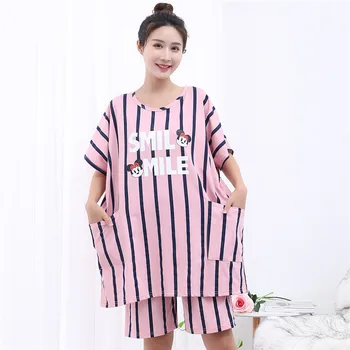 

New Modal pajamas summer fat mm100kg loose fat Oversize set knee-length pants 2PCS household women pajamas leisure style pajamas
