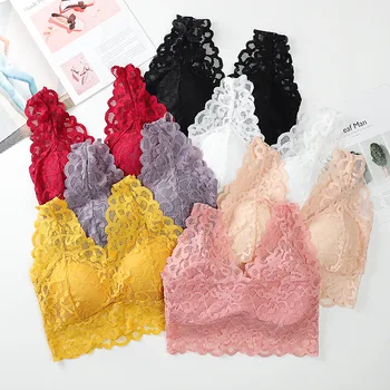 

Sitonjwly Sporty Push-up Bra for Women Lace Solid Crops Top Sexy Seamless Bralette Wire Free Brassiere Women Lingerie Underwear