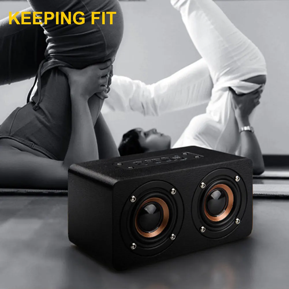 M5 Outdoor Speaker Wireless Bass Sound Box Portable Dual Wooden Bluetooth FM Radio Stereo