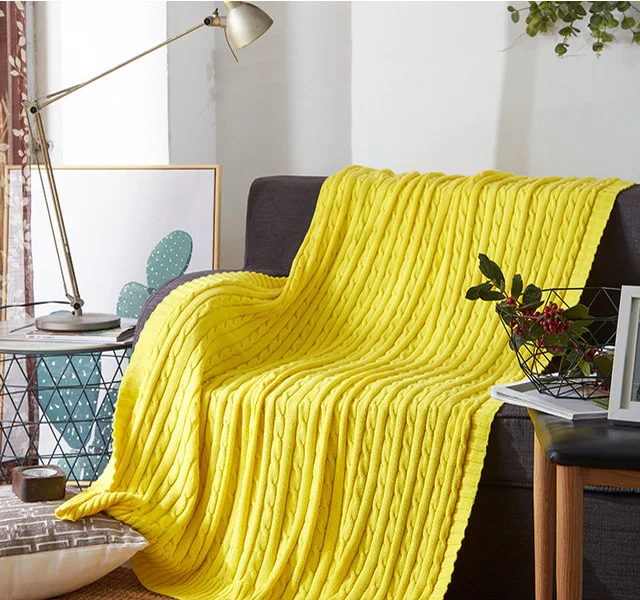 Новинка, Скандинавское Хлопковое трикотажное одеяло, Европейский стиль, одеяло для дивана, офисное одеяло для обеда, детское одеяло для ухода за ребенком - Цвет: Yellow