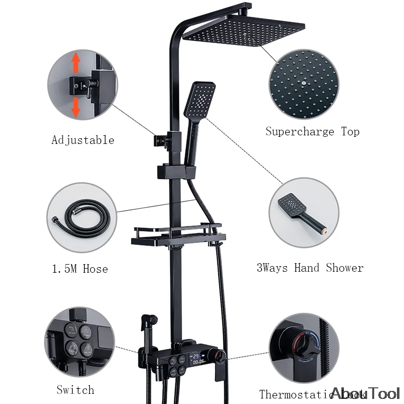 Digital Display Thermostatic Shower Faucet Set Rainfall Shower Mixer Tap Bathtub Mixer Tap Mixe Sprayer System