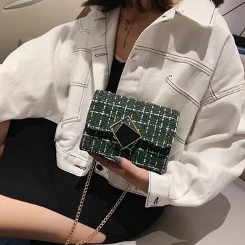 

Chain Plaid Cross Body Bag For Women 2020 Fashion Messenger Bags Simple Wool Hasp Small Shoulder Bag Women Flap Bags Handbag