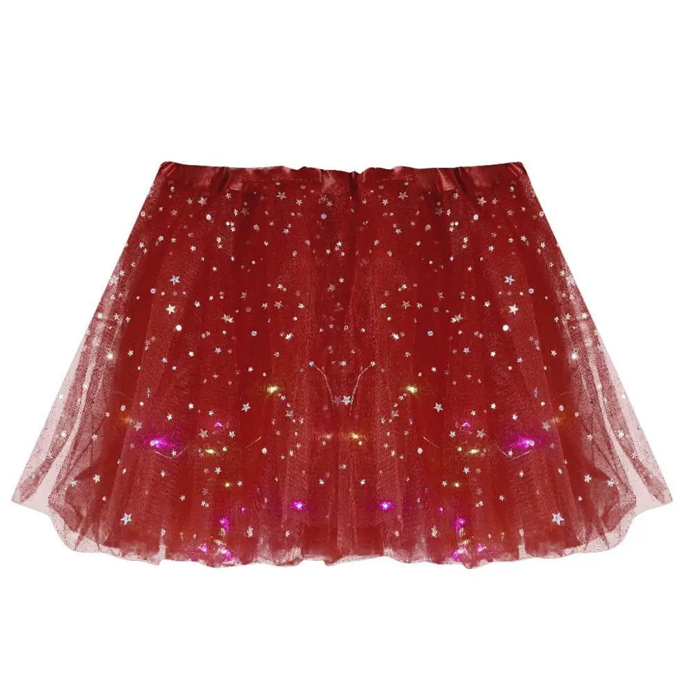 Women Star Sequins Mesh Skirt Pleated Tulle Princess Skirts With LED Small Bulb Female Korean Style Streetwear sexy tutu skirt