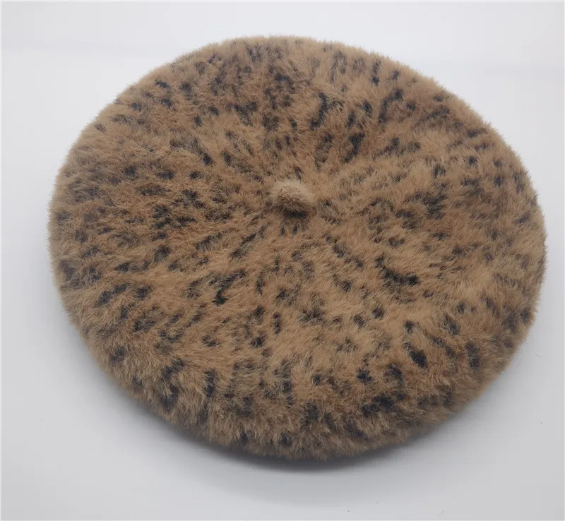 New Women's Thick Wool Beret Cap Leopard Printed Beret Cap Artist Hat Pumpkin Cap Gorras