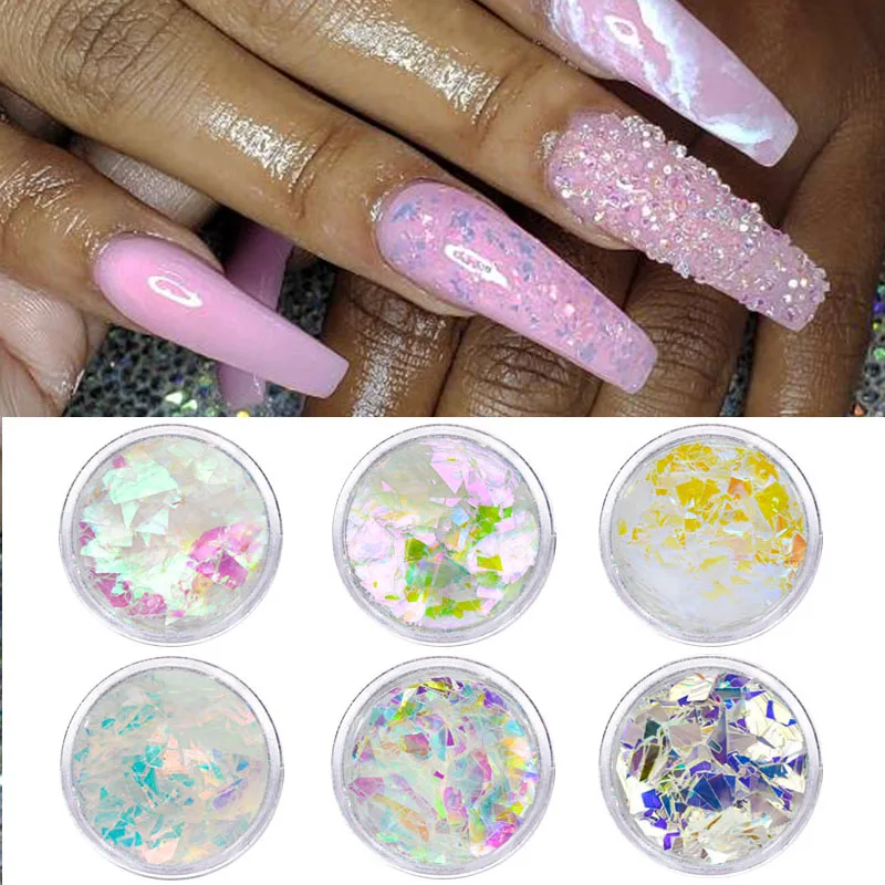 6pcs/Set Nail Glitter Flakes AB Shell Mermaid Irregular Paillette DIY Gel Polish Manicure Sequins 3D Art Decorations SF3119 | Красота и
