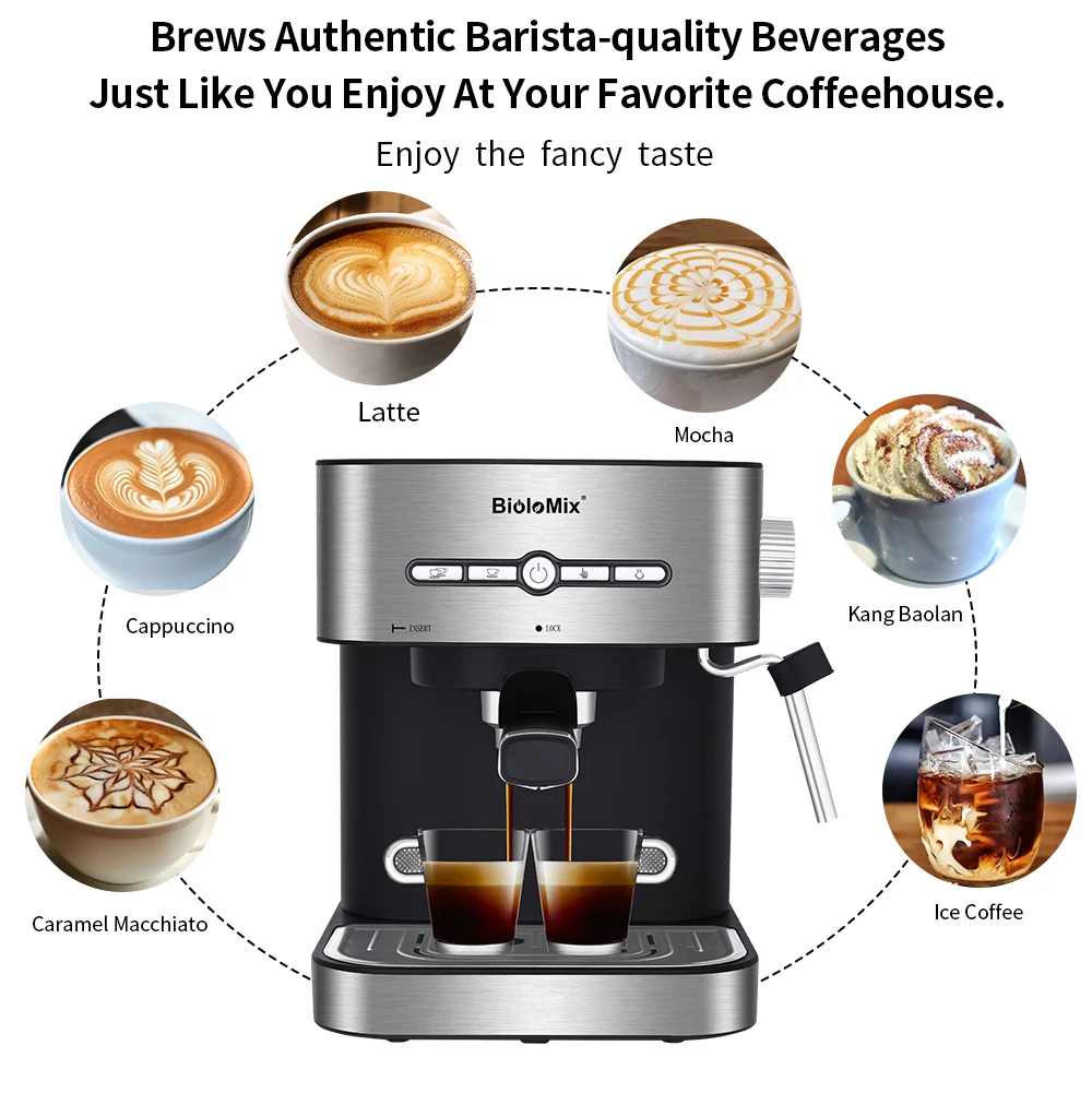 BioloMix 20 Bar Coffee Maker Espresso with Milk Frother Wand for Cappuccino Latte Mocha Machiato For Home Barista coffee maker espresso maker