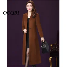 Зимнее женское пальто размера плюс, шерсть, длинное пальто, элегантное винтажное модное повседневное кашемировое корейское пальто