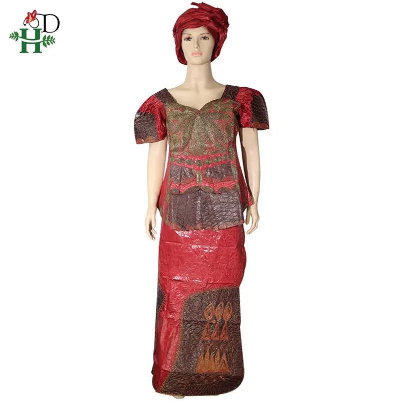 H& D африканские платья для женщин Базен riche юбка короткий рэппер с шарф вышивка Дашики Леди Топы Южная Африка женская одежда - Цвет: Красный