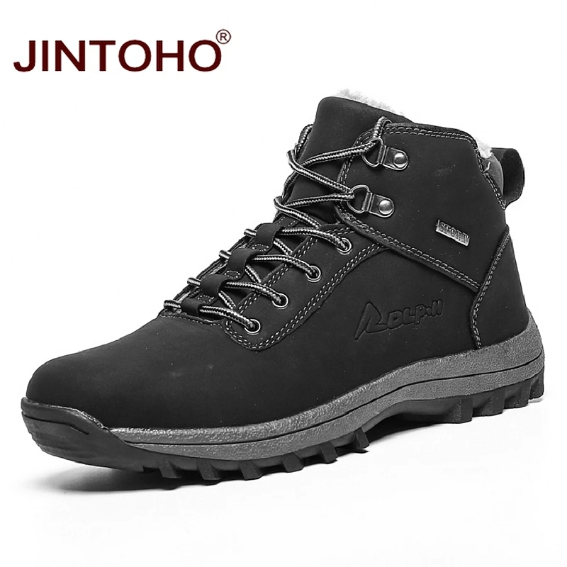 

JINTOHO Unisex Snow Boots Fashion Men Winter Shoes Casual Mens Ankle Boots Male Leather Winter Boots Work Safety Boots Shoes