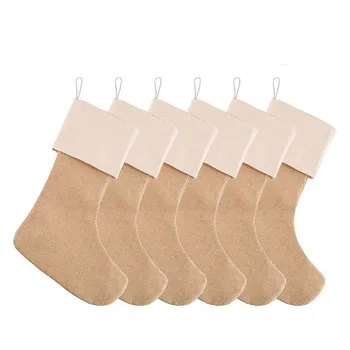 

6pcs/set Large Burlap Christmas Stockings Jute Xmas Stocking Plain Fireplace Decor Decoration