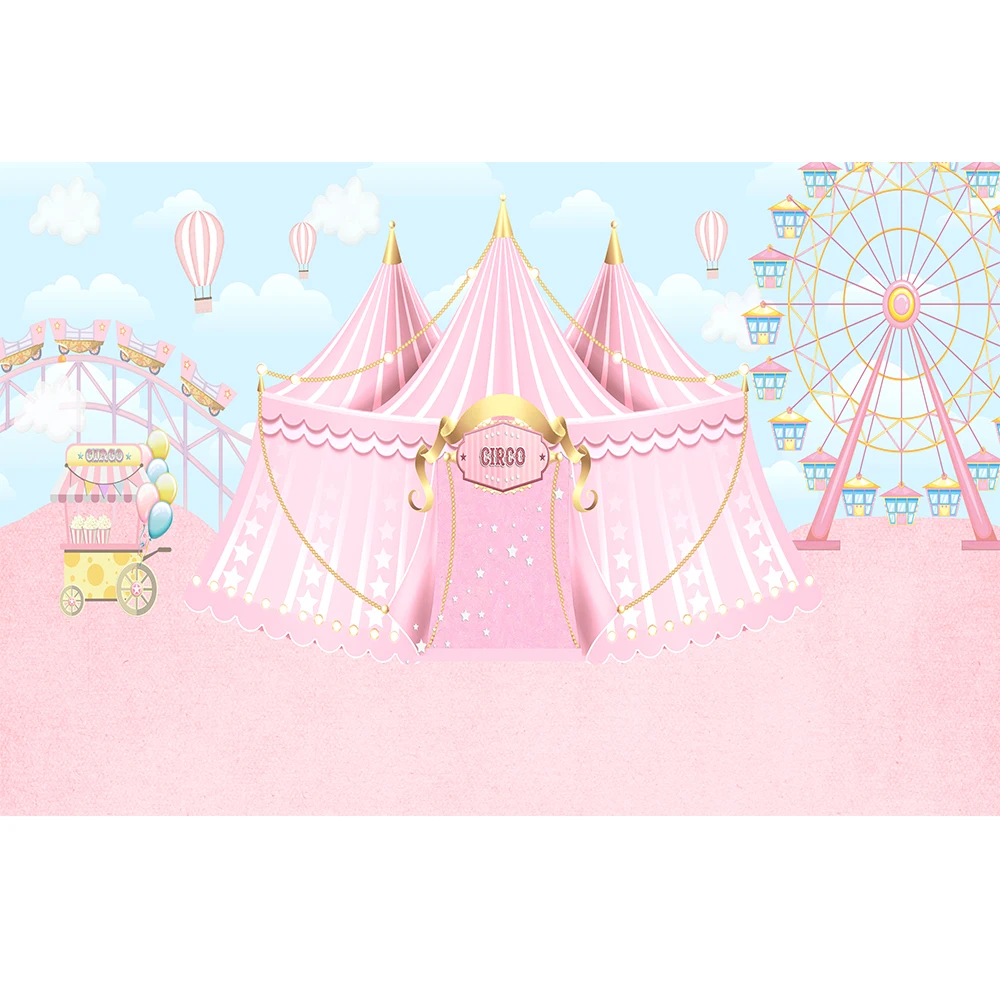 

Circus Girls Birthday Photography Backdrop Photocall Bokeh Newborn Baby Shower Background Photo Studio Pink Ferris Wheel