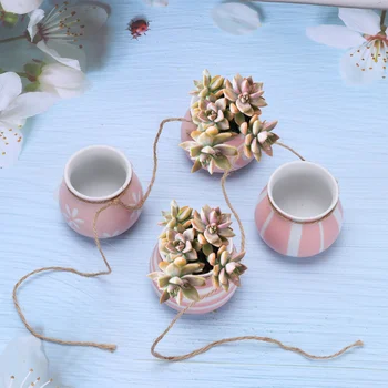 

4pcs in 2 String Hanging Ceramic Pot Planters Wall Ceiling Mount Succulent Plant Pot Cactus Planters Container Bonsai Pots with