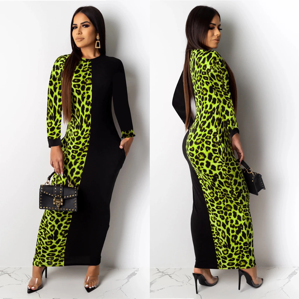 

2019 Autumn Winter Women Fashion Leopard Print Bodycon Long Maxi Dress Sexy Club Party Dresses Vestidos Plus Size