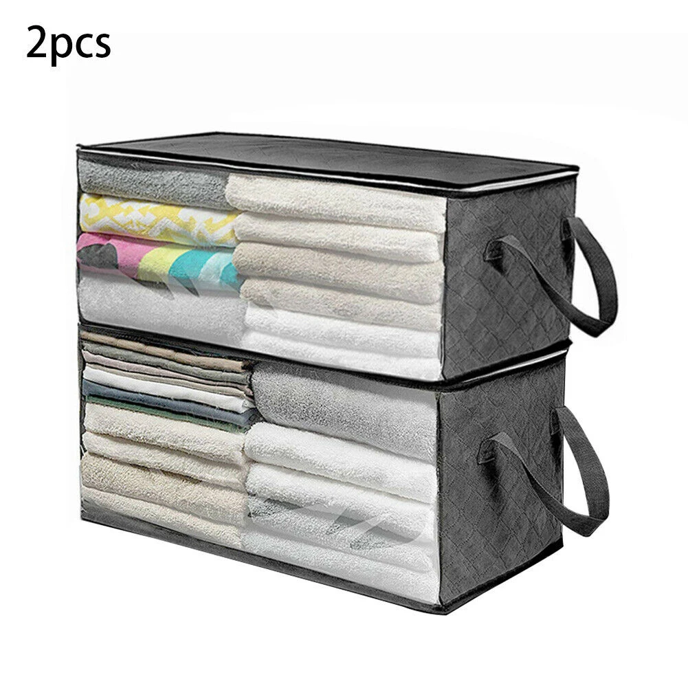 

2pcs/set Home Quilt Storage Box Closet Bag Container Clothes Blanket Moisture Proof Zipper Folding Sweater Luggage Portable