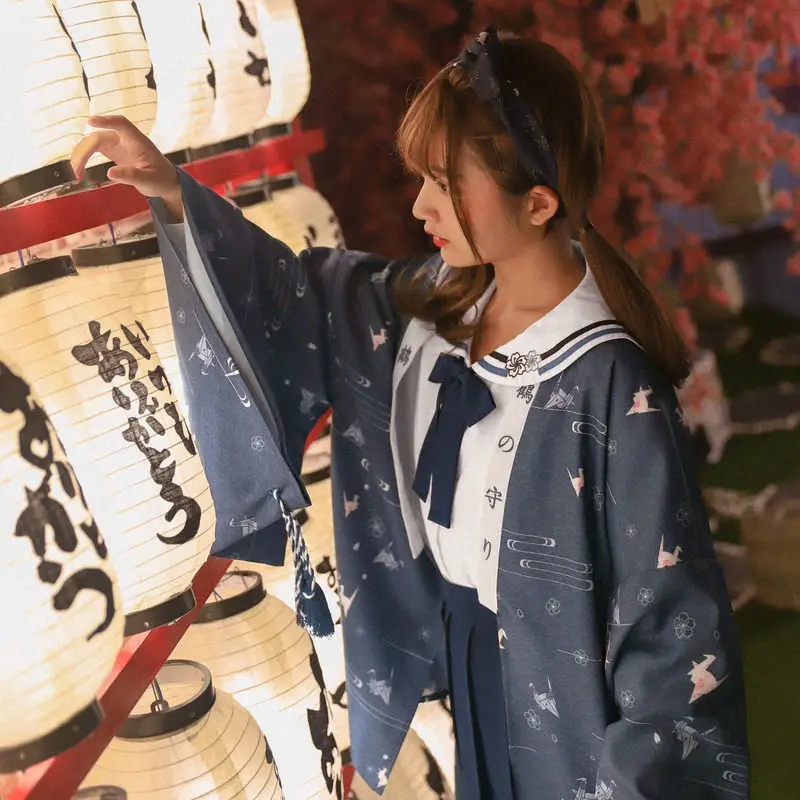 Милая девушка Haori аниме классический Гейша Косплей костюмы лето солнцезащитный крем уличная японское кимоно юката блузка Blouse