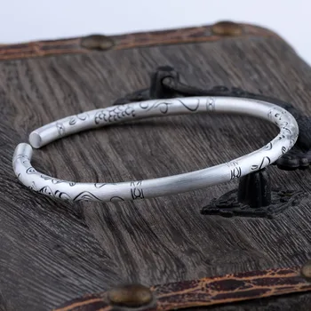 

MYTHIC AGE Real 999 Fine Silver Vintage Ethnic Chinoiserie Tribal Pattern Bangle Bracelet for Women Jewelry Gift Girl