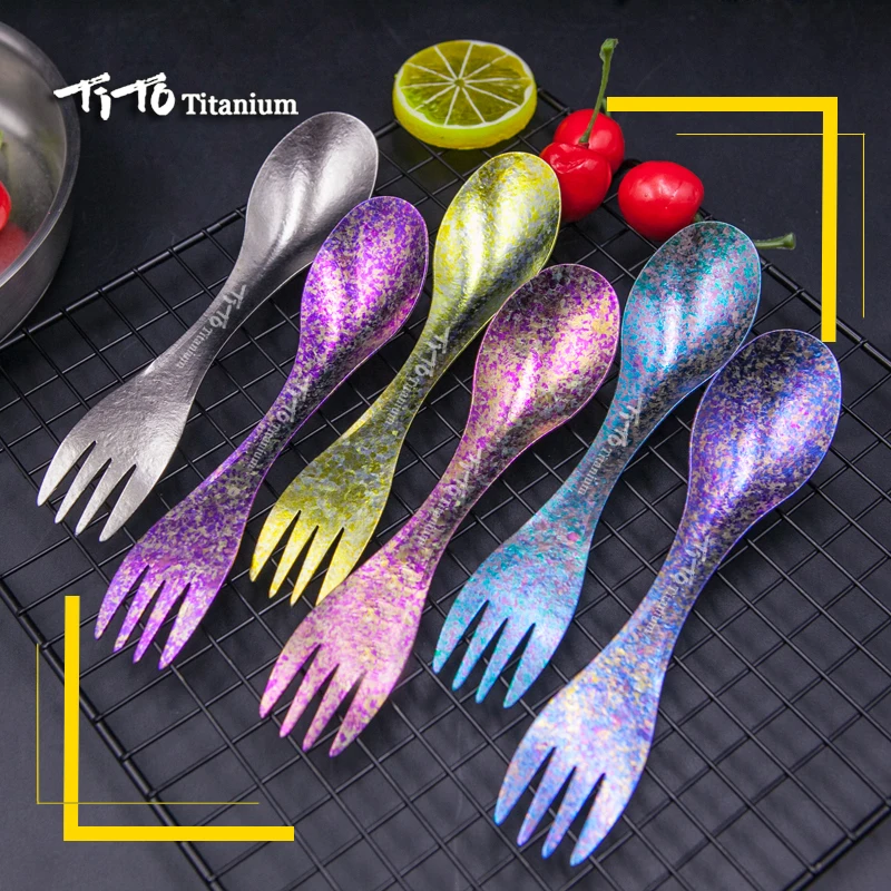 TiTo titanium Spork наружная походная Ложка Вилка Portabale плоская посуда кемпинговая вилка ложка для спорта, туризма Титановая Ложка